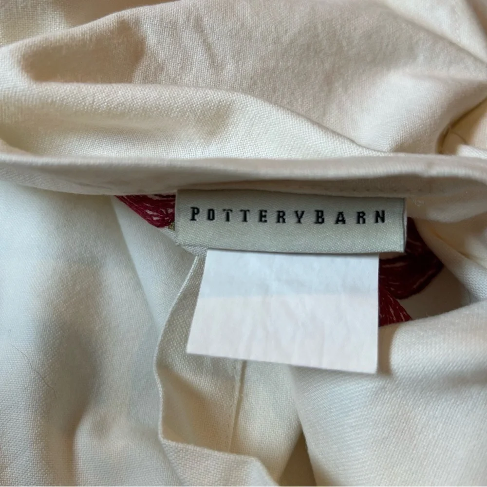 Pottery Barn Pillow Sham Set Floral Embroidered Cotton 19x26” Cream Green Garden